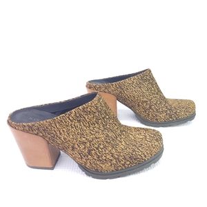 Nakedfeet Proper In Brown Sugar Mules Calf Hair Block Heel Clog Shoes Size 8 M